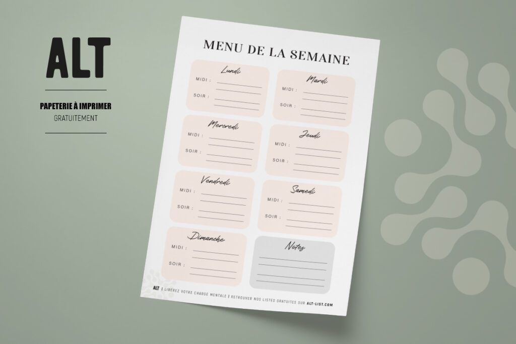 Aperçu planning repas semaine rose PDF gratuit à imprimer