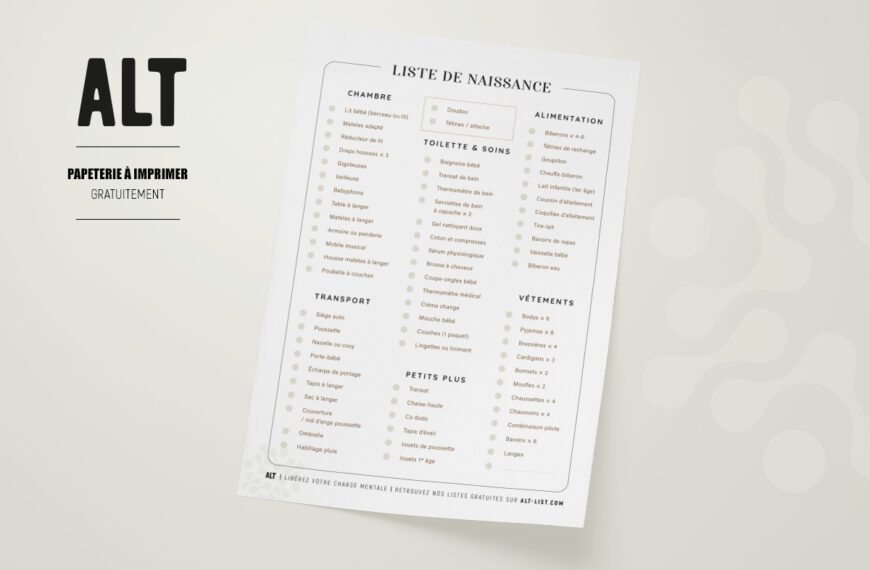 Liste de naissance bébé minimaliste à imprimer