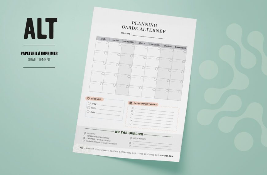 Planning garde alternée à imprimer gratuitement