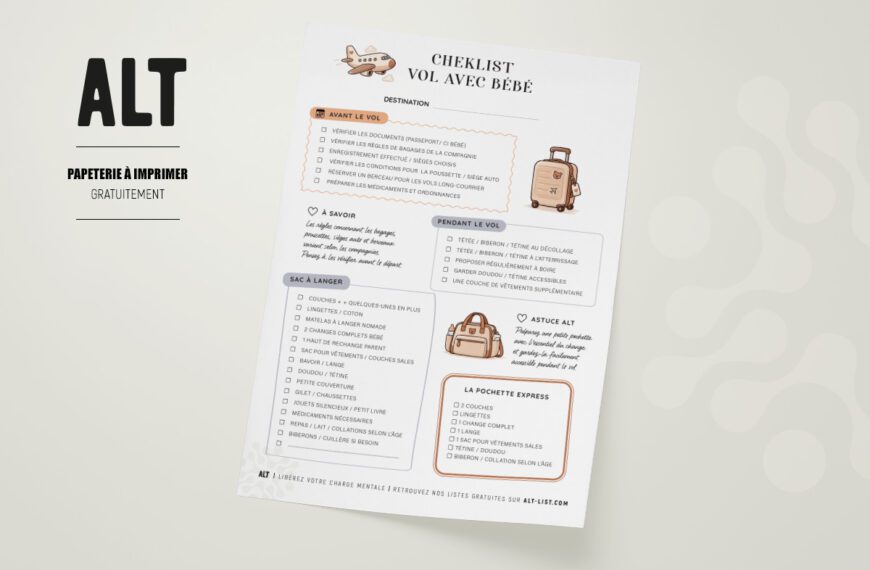 Checklist voyage en avion avec bébé à imprimer