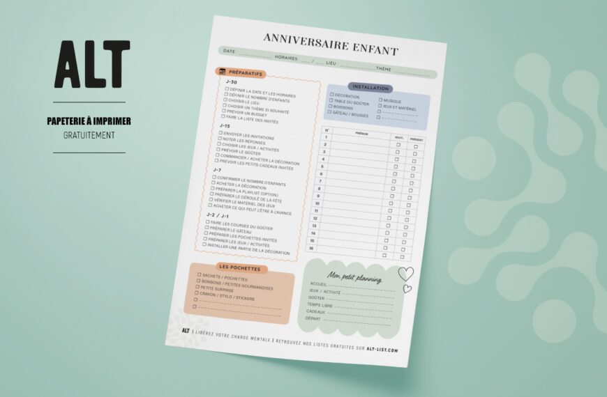 Checklist anniversaire enfant à imprimer gratuitement